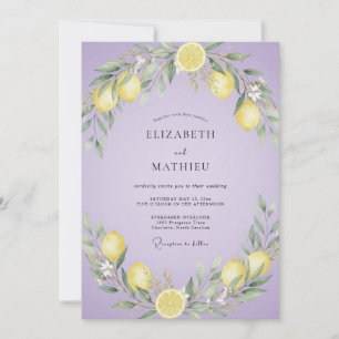 Lilac Lemon Citrus Muted Eucalyptus Wedding Invitation