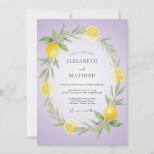 Lilac Lemon Citrus Soft Eucalyptus Wedding Invitation