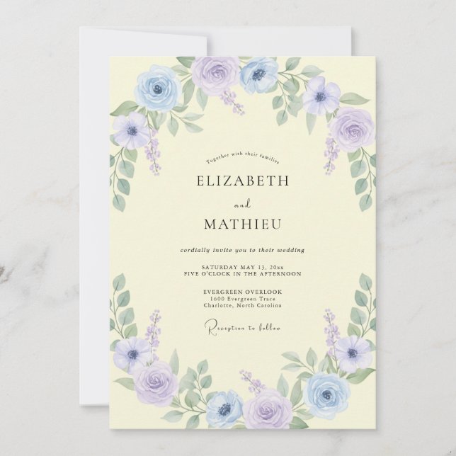 Lilac Lemon Peony Wedding Invitation (Front)