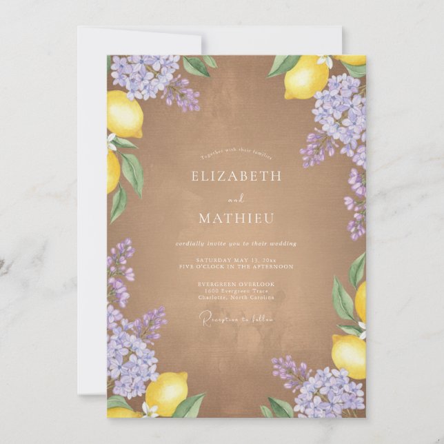Lilac Lemon Rustic Bloom Wedding Invitation (Front)