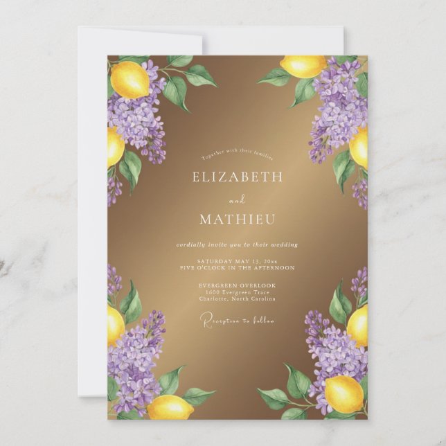 Lilac Lemon Zest Botanical Wedding Invitation (Front)