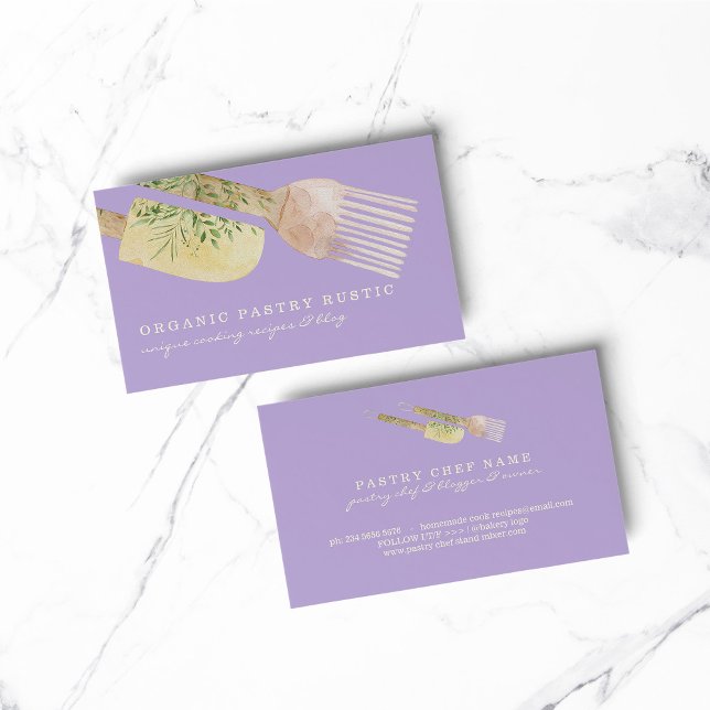 Lilac Light Purple Pastry Rustic tools Bakery Business Card (bakery business  chef)