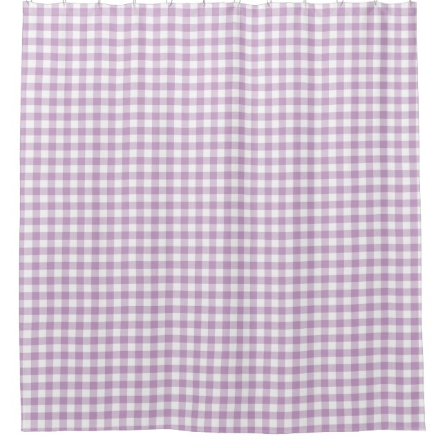 Lilac (Light Purple) White Gingham Checks Squares Shower Curtain (Front)