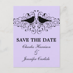 Lilac Love Bird Swirls Save the Date Postcard