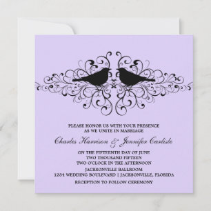 Lilac Love Bird Swirls Wedding Invitation