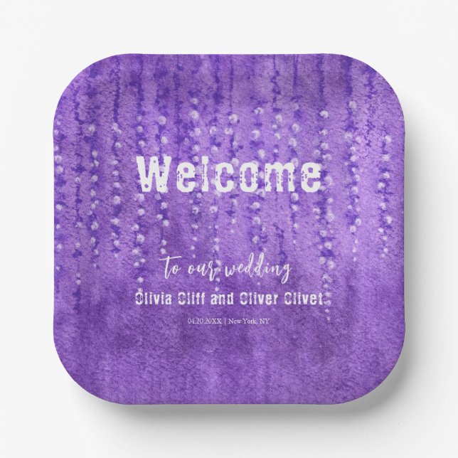 Lilac Lupines Wedding Welcome Paper Plate (Front)