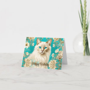 Lilac Lynx Point Siamese Portrait Art Birthday Card