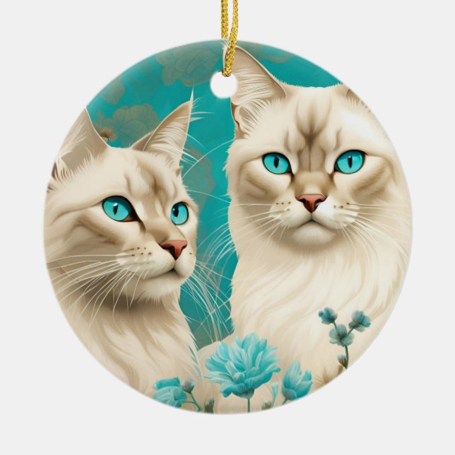 Lilac Lynx Point Siamese Portrait Art Ceramic Tree Decoration (Front)