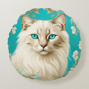 Lilac Lynx Point Siamese Portrait Art Round Cushion