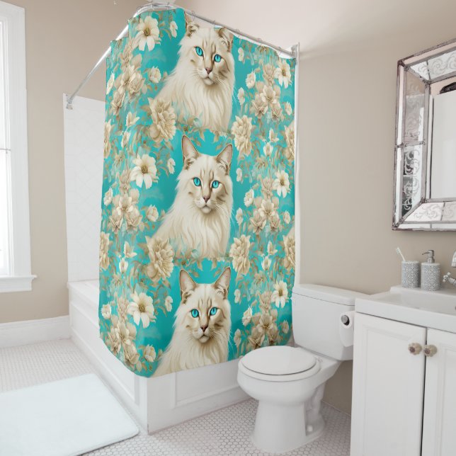 Lilac Lynx Point Siamese Portrait Art Shower Curtain (In Situ)