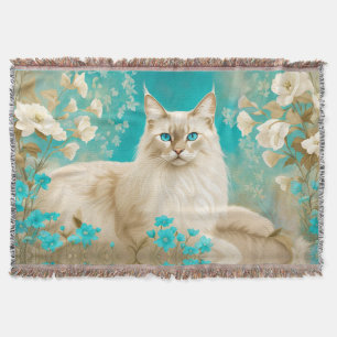 Lilac Lynx Point Siamese Portrait Art Throw Blanket