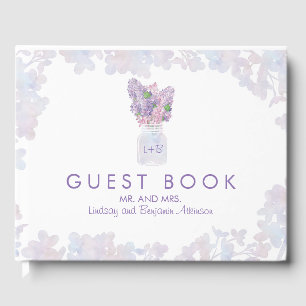 Lilac Mason Jar Bouquet Floral Watercolors Guest Book