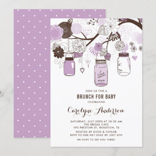 Lilac Mason Jars and Flowers Baby Shower Brunch Invitation