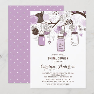 Lilac Mason Jars and Flowers Bridal Shower Invitation