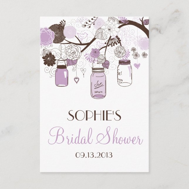 Lilac Mason Jars Bridal Shower Enclosure Card (Front)