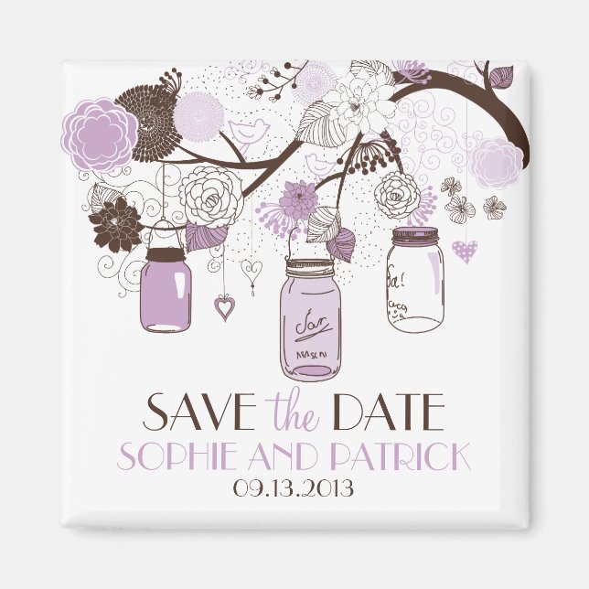 Lilac Mason Jars & Flowers Save the Date Magnet (Front)