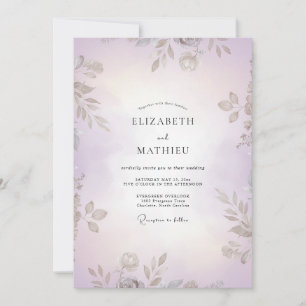 Lilac Mauve Gold Leaf Wedding Invitation