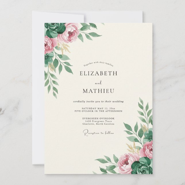 Lilac Mauve Olive Leafy Wedding Invitation (Front)