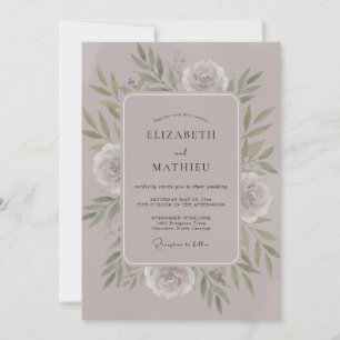 Lilac Mauve Olive Wreath Wedding Invitation