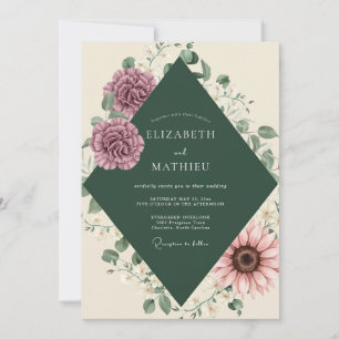 Lilac Mauve Peony Foliage Wedding Invitation