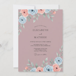 Lilac Mauve Periwinkle Ranunculus Eucalyptus Weddi Invitation