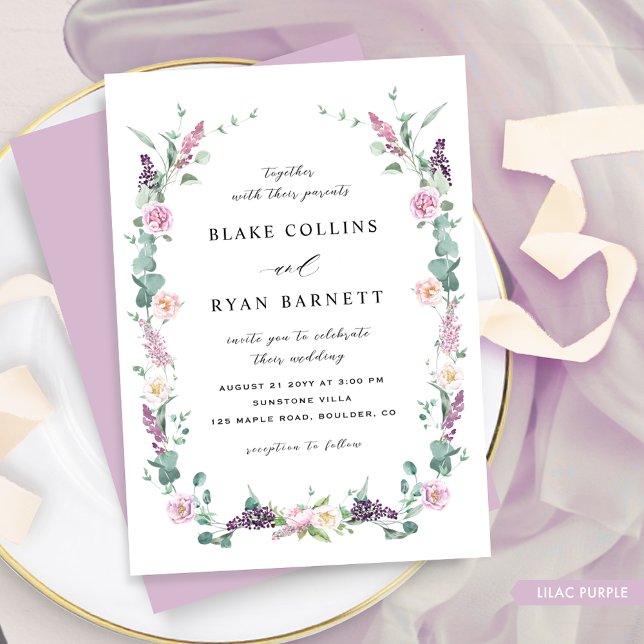 Lilac, Mauve Purple Pastel Delicate Floral Wedding Invitation (Creator Uploaded)