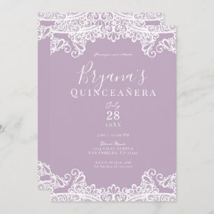 Lilac Mauve & White Lace Elegant Quinceañera  Invitation