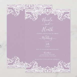 Lilac Mauve & White Lace Elegant Wedding Invitation