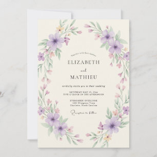 Lilac Mauve Wreath Wedding Invitation