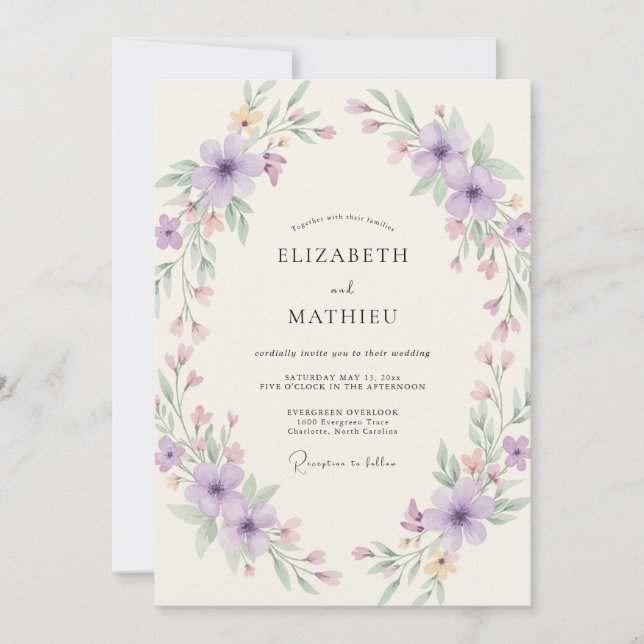 Lilac Mauve Wreath Wedding Invitation (Front)