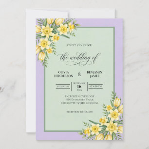 Lilac Mint Daffodil Eucalyptus Wedding Invitation