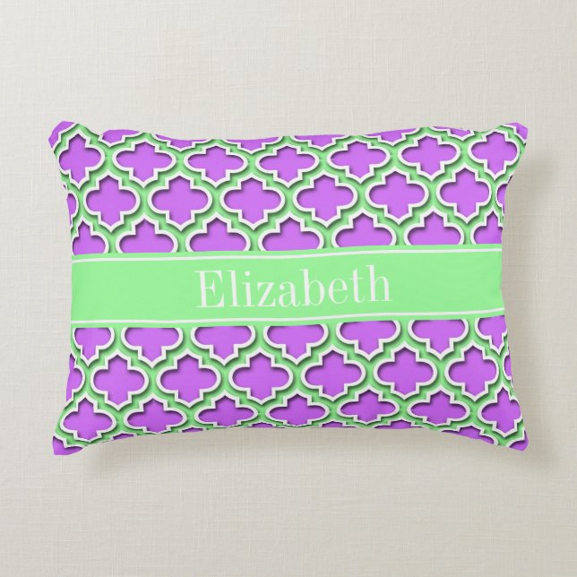 Lilac, Mint Green Moroccan #5DS Mint Name Monogram Decorative Cushion (Front)