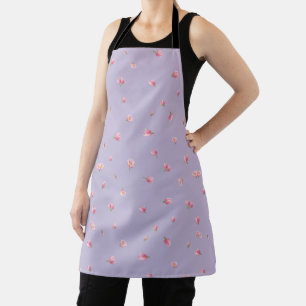 Lilac Mint Japanese Pink Tulip Floral Pattern Apron