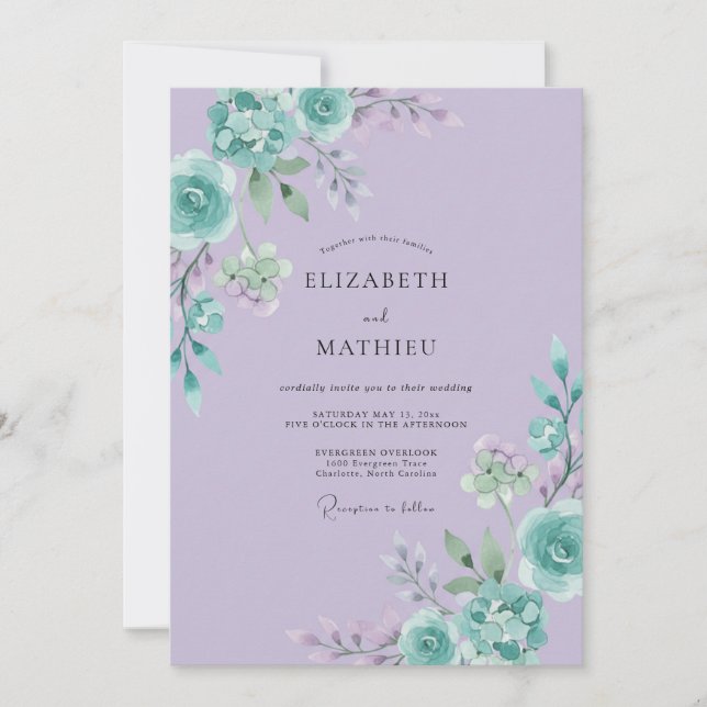 Lilac Mint Petal Wedding Invitation (Front)