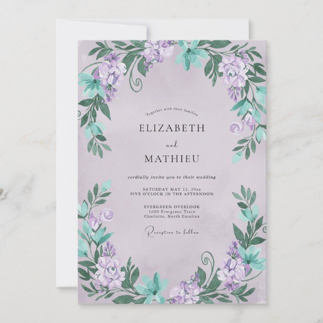 Lilac Mint Wisteria Wedding Invitation (Front)