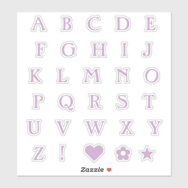  Lilac Monogram Text Letters Alphabet Heart Star (Sheet)