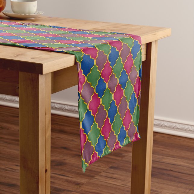 Lilac Moroccan Tile Bohemian Short Table Runner (In Situ)