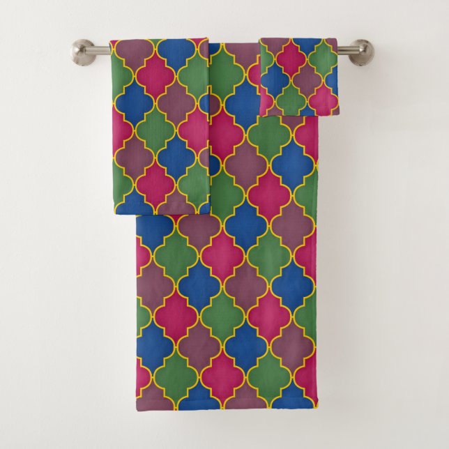Lilac Moroccan Tile (large scale) Bath Towel Set (Insitu)