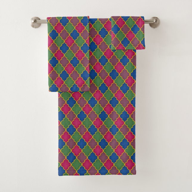 Lilac Moroccan Tile (small scale) Bath Towel Set (Insitu)