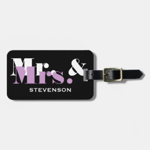 Lilac Mr and Mrs travel luggage tag for newly weds