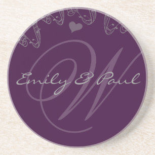 Lilac Musical Monogram Wedding Anniversary Coaster
