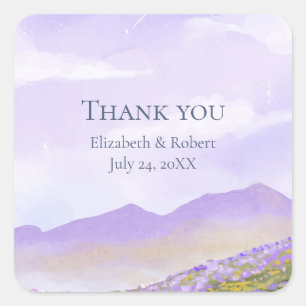 Lilac Night Sky Mountain Fields Wedding Thank You  Square Sticker