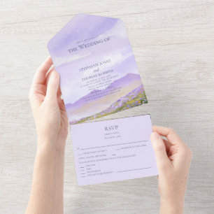 Lilac Night Sky Mountain Landscape All in One  Invitation