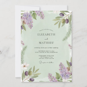 Lilac Olive Branch Eucalyptus Wedding Invitation