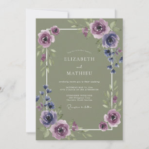 Lilac Olive Ranunculus Eucalyptus Wedding Invitation