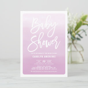 Lilac Ombre Modern Calligraphy Baby Shower Invitation