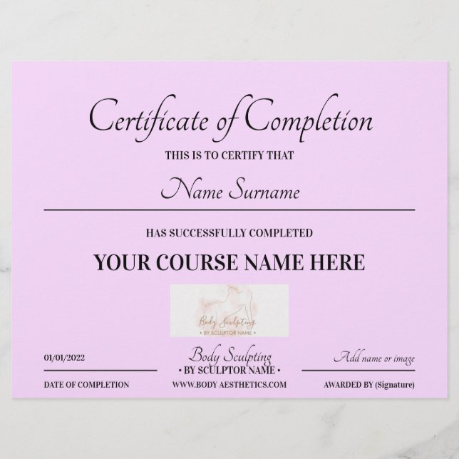 Lilac Online Course Certificate of Completion (Front)