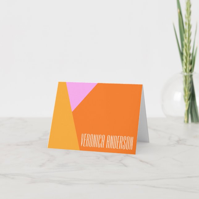 Lilac Orange and Yellow Geometric Art Personalised Note Card (Front)