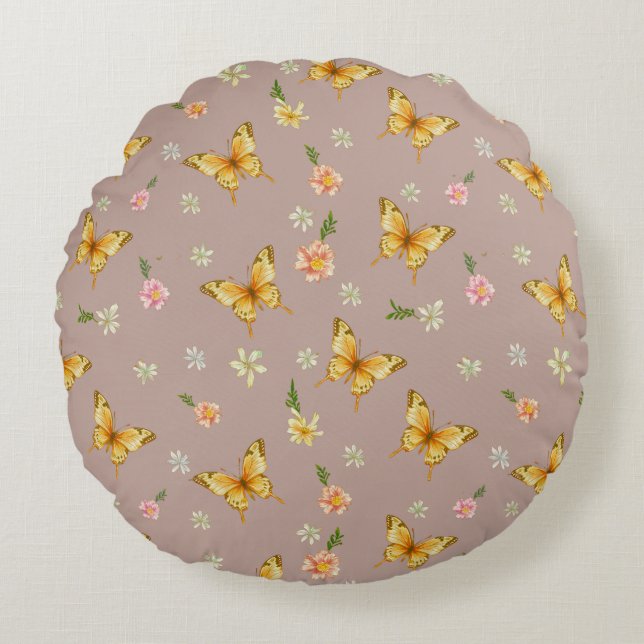 Lilac Orange Floral Round Pillow (Front)