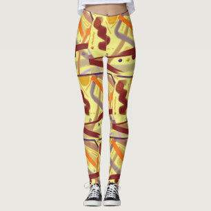 Lilac Orange Gold Burgundy Cream Tan Art Deco Leggings